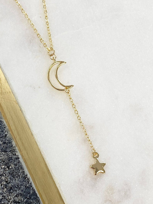 Moon Drop Celestial Lariat Necklace