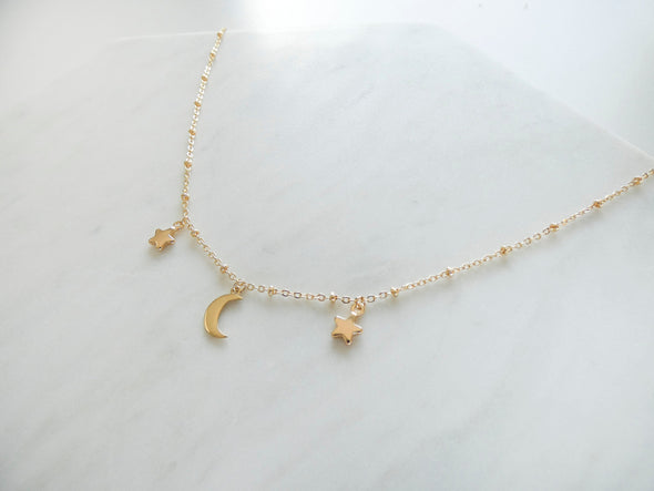 Nadine Moon & Stars Dangle Necklace