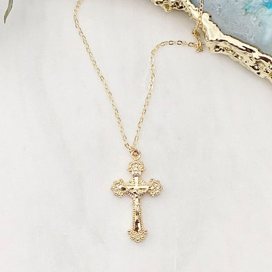 Scalloped Edge Crucifix Necklace