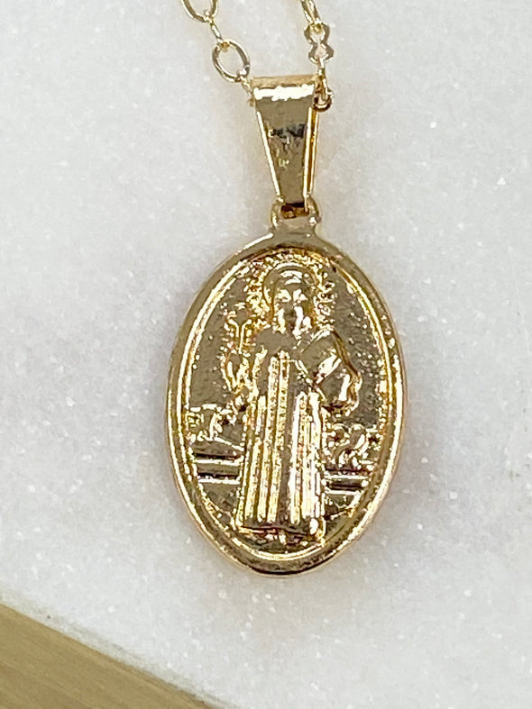 Oval Gold Saint Medallion Necklace